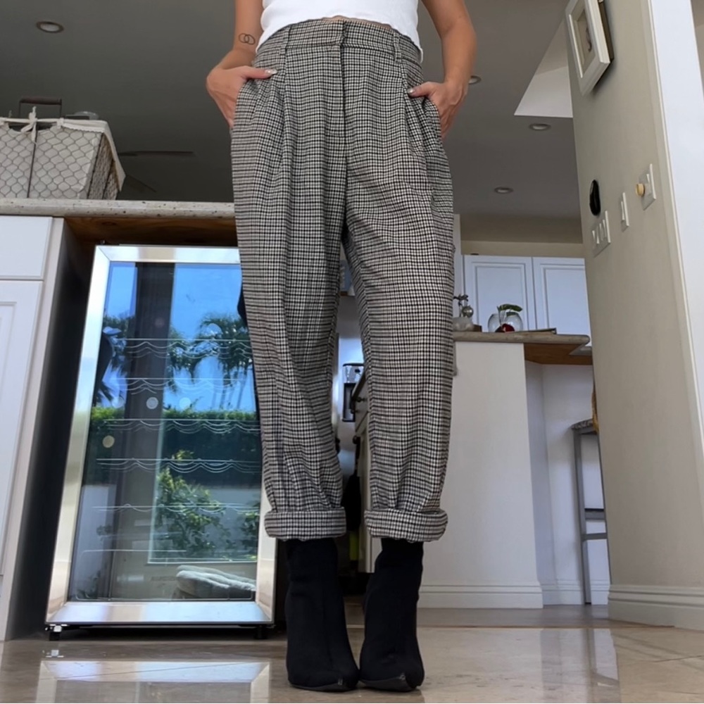 Zara High Waisted Plaid Tapered Baggy Trousers